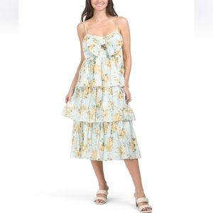 By The River Light Sage Bow Front Tiered Midi Dress